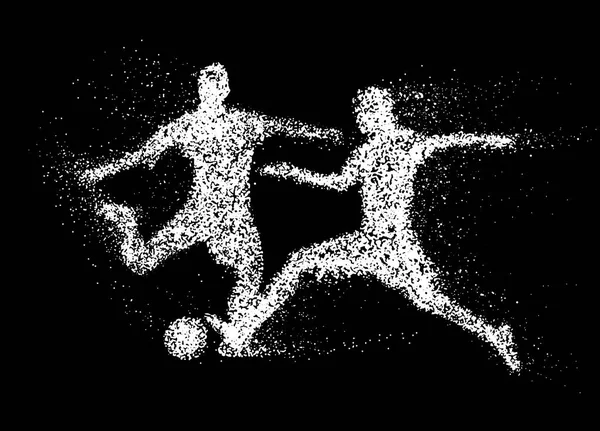 Футбол, силуэт двух футболистов, борющихся за мяч — стоковый вектор