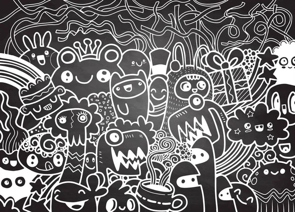 Hipster dibujado a mano loco doodle monstruo grupo, dibujo style.Vect — Archivo Imágenes Vectoriales