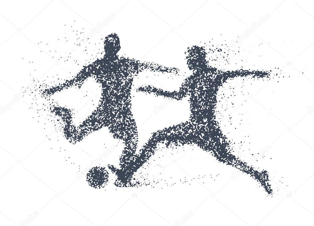 Football, silhouette of a two Soccer Players scrambling for ball