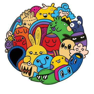 Vektör çizim Doodle sevimli canavar arka plan, Cute Pzt