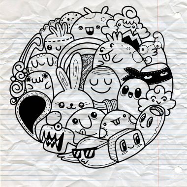 Vektör çizim Doodle sevimli canavar arka plan, Cute Pzt
