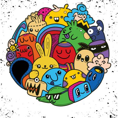 Vektör çizim Doodle sevimli canavar arka plan, Cute Pzt