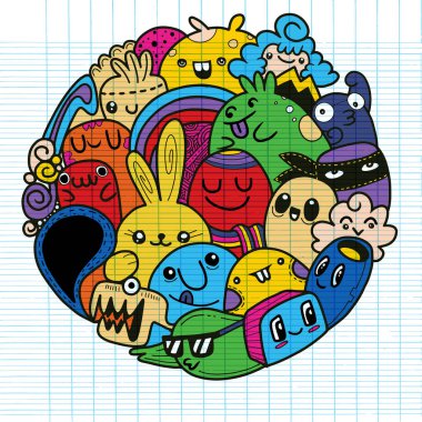 Vektör çizim Doodle sevimli canavar arka plan, Cute Pzt