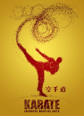 Ayakta yan tekme yaparken bir karateka silüeti. Vektör grafiği