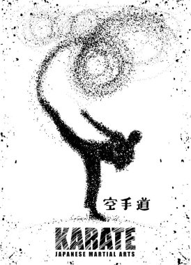 Ayakta yan tekme yaparken bir karateka silüeti. Vektör grafiği