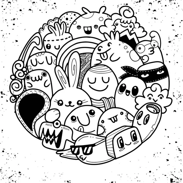 Illustration vectorielle de Doodle fond de Monstre mignon, Mignon Mon — Image vectorielle
