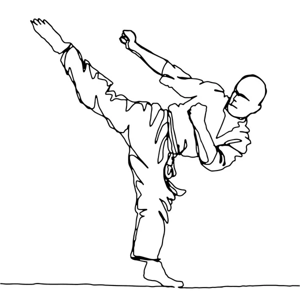Desenho de linha contínua de atleta de karatê — Vetor de Stock