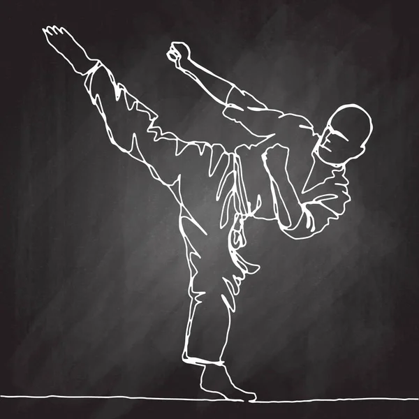 Disegno a linea continua dell'atleta di karate — Vettoriale Stock