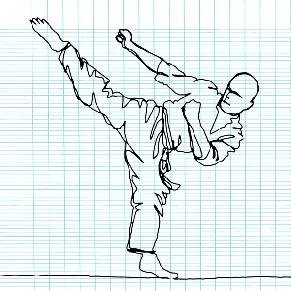Kontinuální perokresba karate sportovec — Stockový vektor