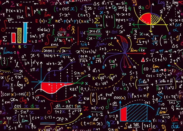 Matemáticas patrón vectorial educación con fórmulas manuscritas, tareas , — Vector de stock