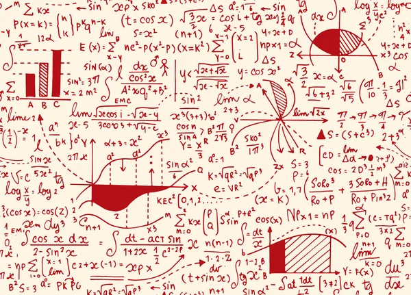 Wiskunde onderwijs vector patroon met handgeschreven formules, taken, — Stockvector