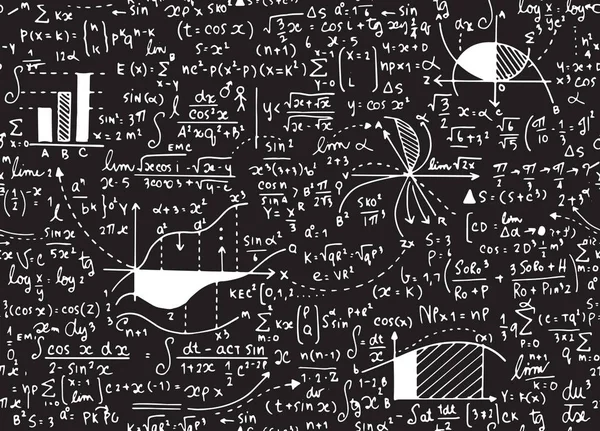 Matemáticas patrón vectorial educación con fórmulas manuscritas, tareas , — Archivo Imágenes Vectoriales