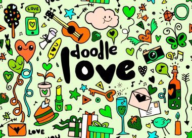 El yazı ve karalamalar öğeleri kroki arka plan seviyorum. dikiş