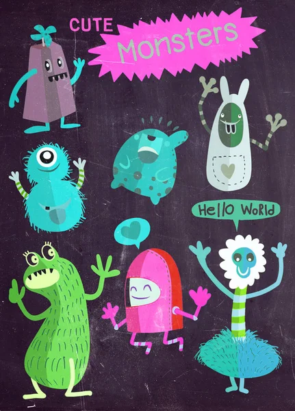 Sevimli çizgi film canavarlar, vektör sevimli canavarlar koleksiyonu isolat ayarla.