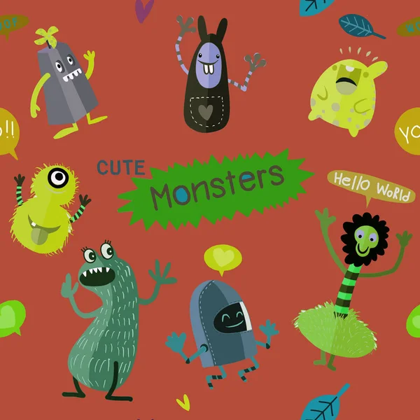 Bonito Cartoon Monstros, Vector bonito monstros conjunto coleção isola — Vetor de Stock