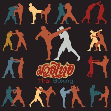 Tay boks. Muay Tay dövüş sanat vektör çizim collectio