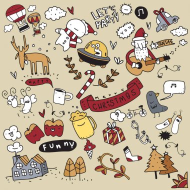 küme, Noel tasarım öğesi doodle tarzı