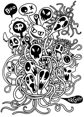 Canavarlar ve sevimli uzaylı Dostu, serin, vektör çizim vektör çizim