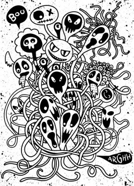 Canavarlar ve sevimli uzaylı Dostu, serin, vektör çizim vektör çizim