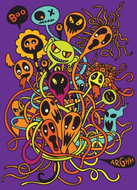 Canavarlar ve sevimli uzaylı Dostu, serin, vektör çizim vektör çizim