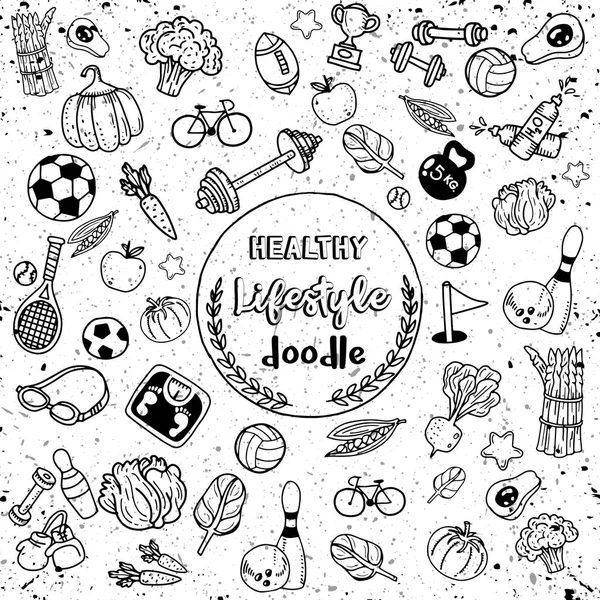 Sağlıklı yaşam doodle. Tasarım tema f ince çizgi simgeleri ile