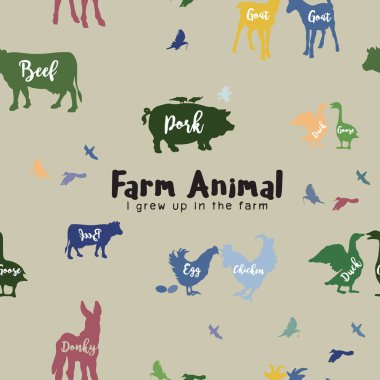 Vektör çiftlik hayvanları siluetleri izole, vektör çizim. S