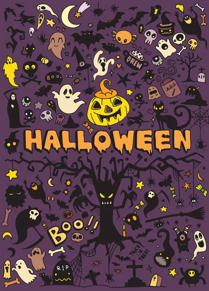 Conjunto de garabatos de Halloween — Vector de stock