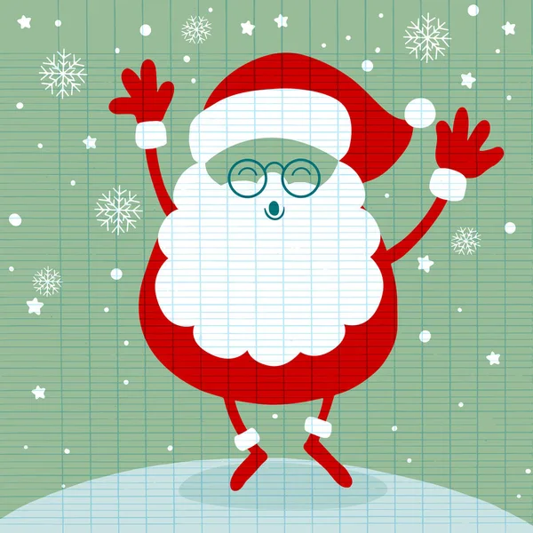 在雪、 圣诞老人站和微笑的圣诞老人。卡通圣诞 hol — 图库矢量图片