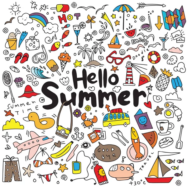 Illustration vectorielle dessinée à la main ensemble d'éléments d'été. — Image vectorielle