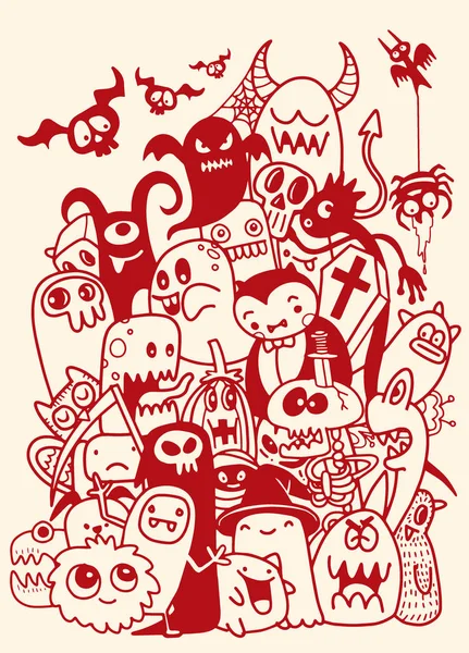 Vectorillustratie van schattige handgetekende Halloween doodles — Stockvector