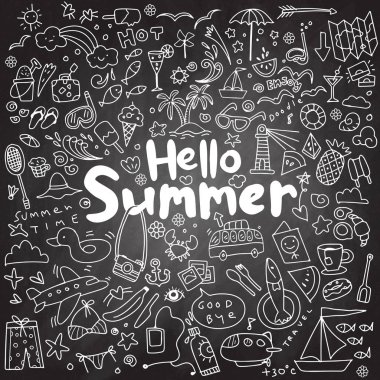 Elle çizilmiş vektör çizim yaz unsurları ayarlayın. El drawi