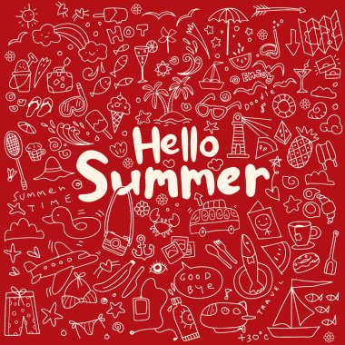 Elle çizilmiş vektör çizim yaz unsurları ayarlayın. El drawi