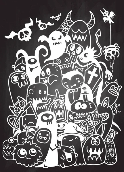 Ilustração vetorial de doodles de Halloween desenhados à mão bonitos — Vetor de Stock