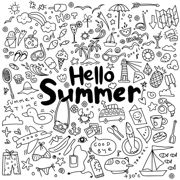 Illustration vectorielle dessinée à la main ensemble d'éléments d'été. — Image vectorielle