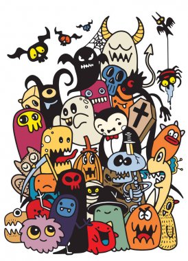 Şirin Halloween çizilmiş vektör çizim doodles