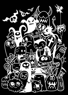 Şirin Halloween çizilmiş vektör çizim doodles