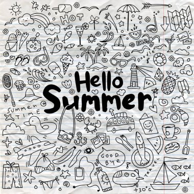 Elle çizilmiş vektör çizim yaz unsurları ayarlayın. El drawi