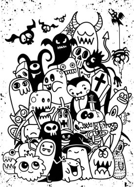 Şirin Halloween çizilmiş vektör çizim doodles