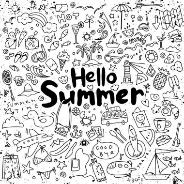 Elle çizilmiş vektör çizim yaz unsurları ayarlayın. El drawi