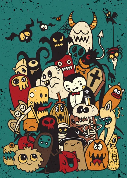 Vektorové ilustrace roztomilé kreslené Halloween čmáranice — Stockový vektor