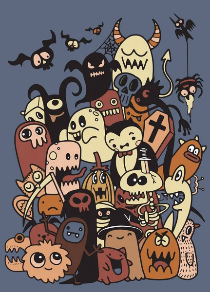 Vectorillustratie van schattige handgetekende Halloween doodles — Stockvector