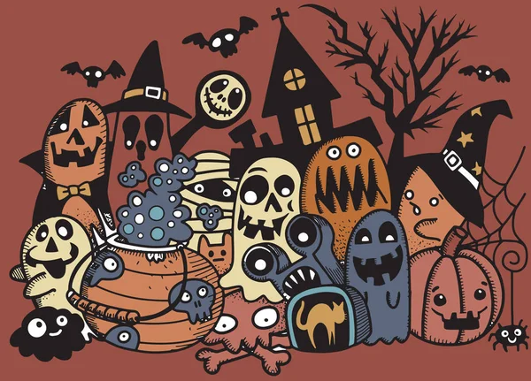 Handgetekende Halloween doodles — Stockvector