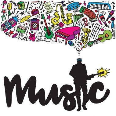 gitarist, müzik arka plan, müzikal InStr ile kolaj