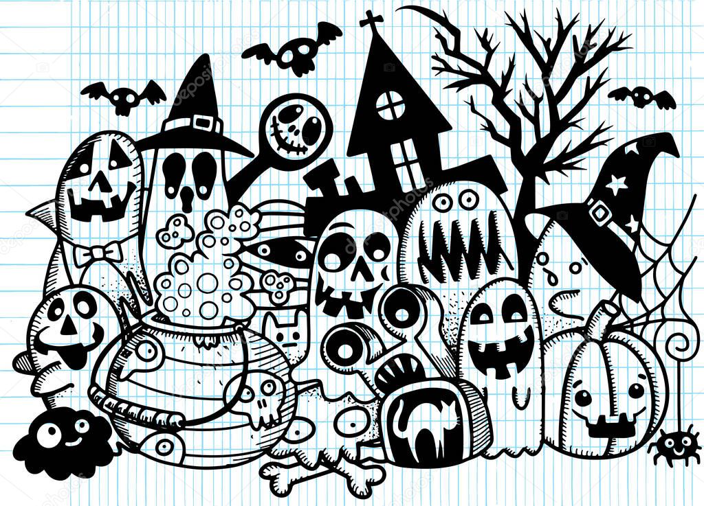 Vector Illustration Of Cute Hand Drawn Halloween Doodles Notebook Doodle Design Elements On Lined Sketchbook Paper Illustration Premium Vector In Adobe Illustrator Ai Ai Format Encapsulated Postscript Eps Eps Format