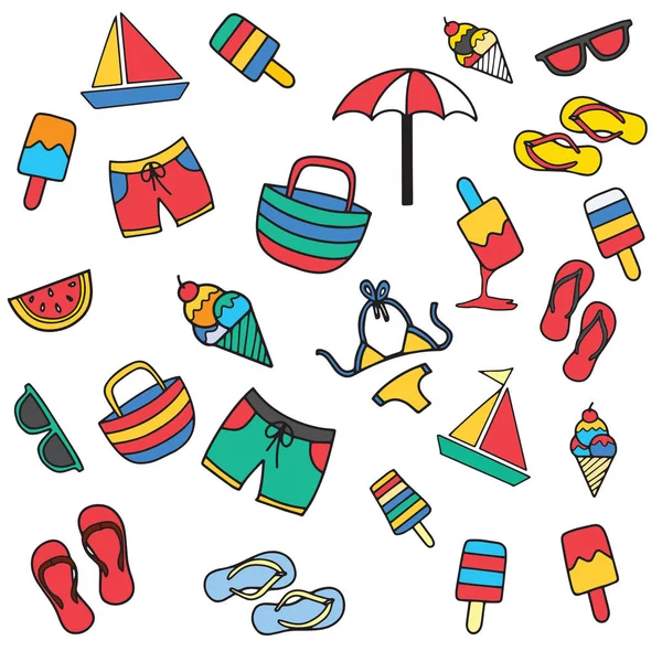 vektör simgeler ve nesneleri yaz plaj el çekilmiş