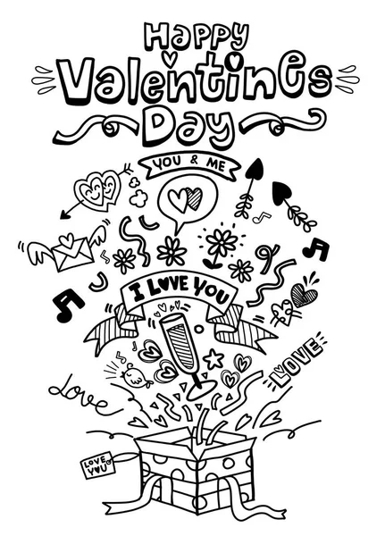 Valentin-nap, kézzel rajzolt szimbólumok gyűjteménye — Stock Vector