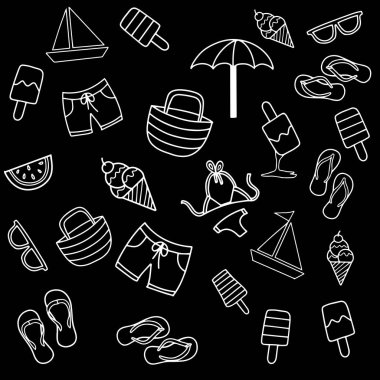 vektör simgeler ve nesneleri yaz plaj el çekilmiş