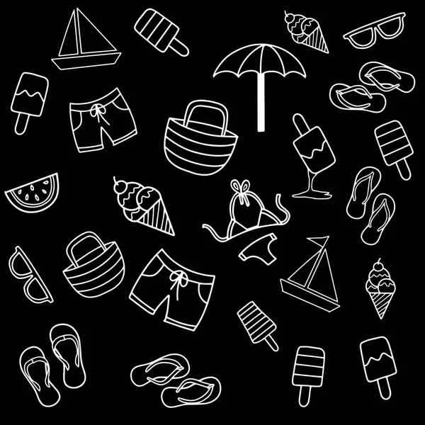 Summer beach hand drawn vector symbols and objects — Stock Vector