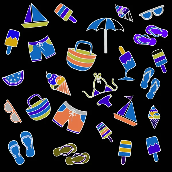 vektör simgeler ve nesneleri yaz plaj el çekilmiş
