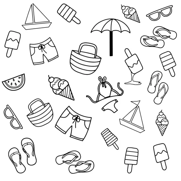 Summer beach hand drawn vector symbols and objects — Stock Vector